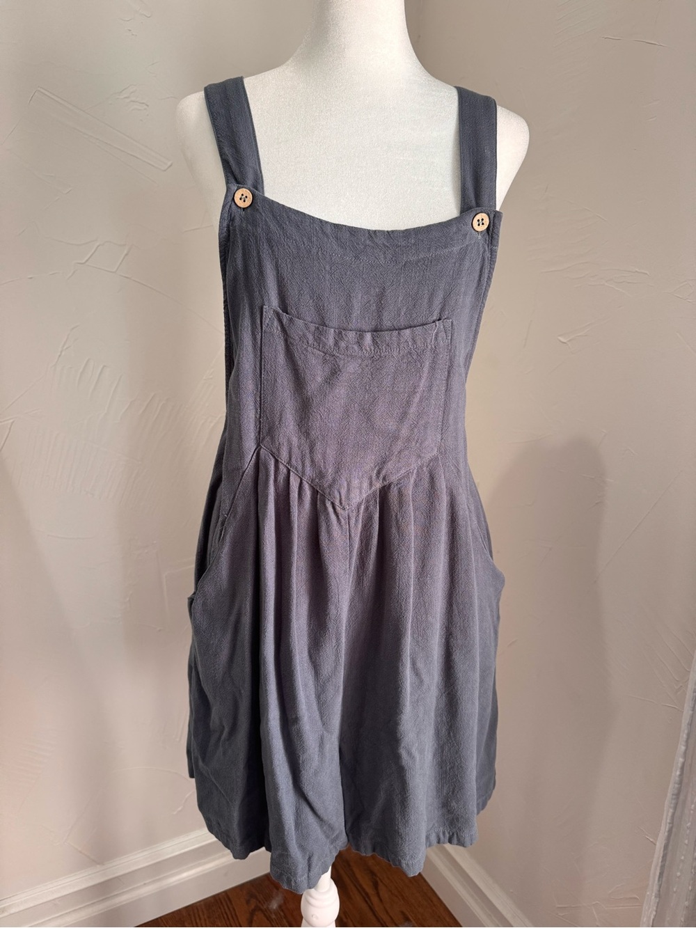 Button-Strap Romper in Slate Blue